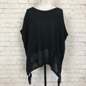 Johnny Was Black Crochet Open Knit Sweater Poncho One Size Tassels
